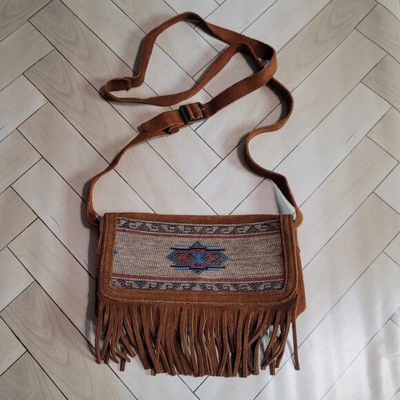 Minnetonka Suede Tan and Brown Fringe Crossbody Bag - Picture 3 of 16